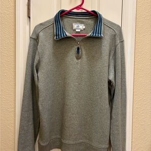 SouthernTide Quarter-Zip Pullover with Blue Striped Collar